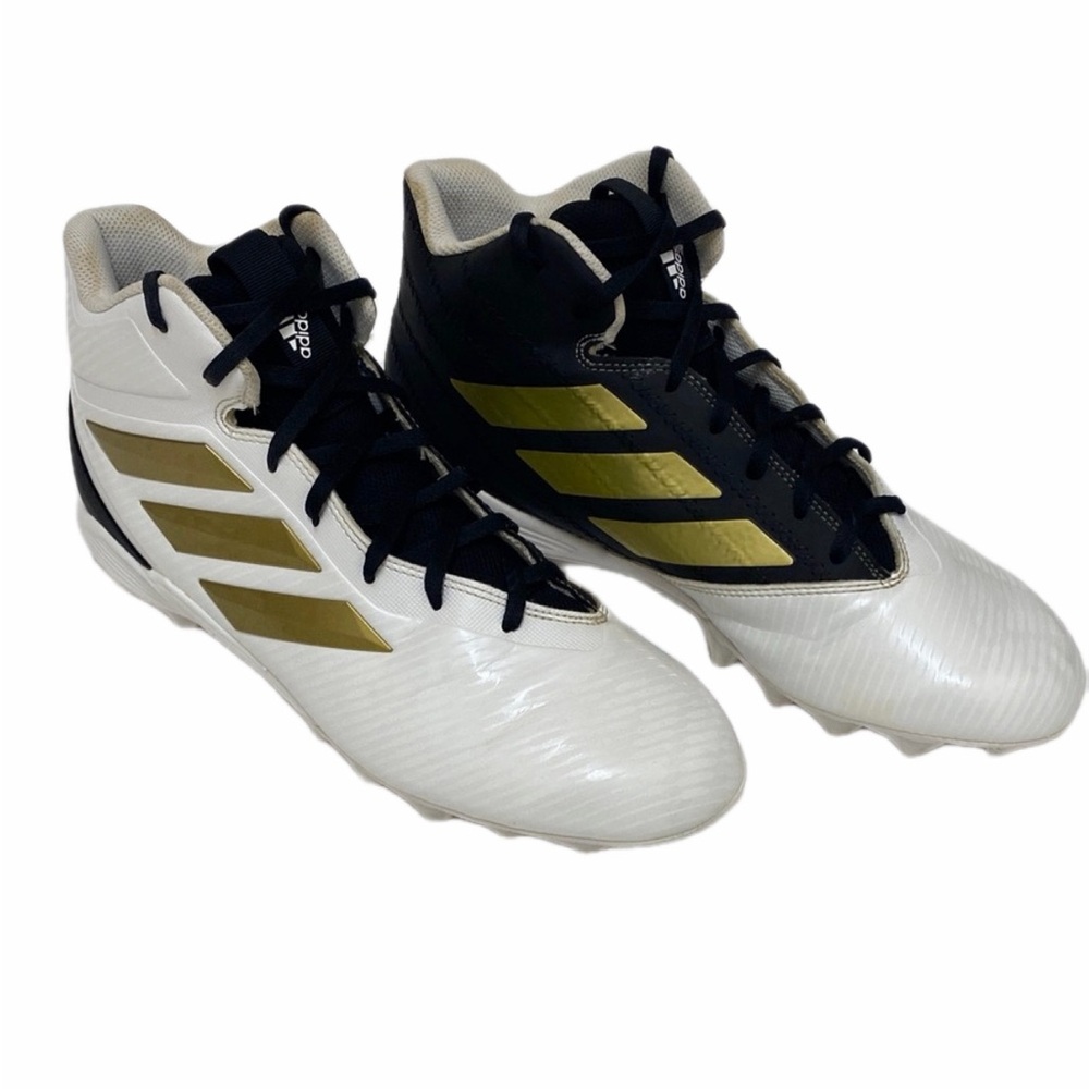 Adidas White and Black Football Cleats with Gold Accents Size 10
